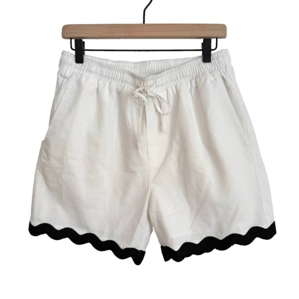 Runaway The Label‎ White Linen Shorts Scallop Hem Women's M High Waist Summer